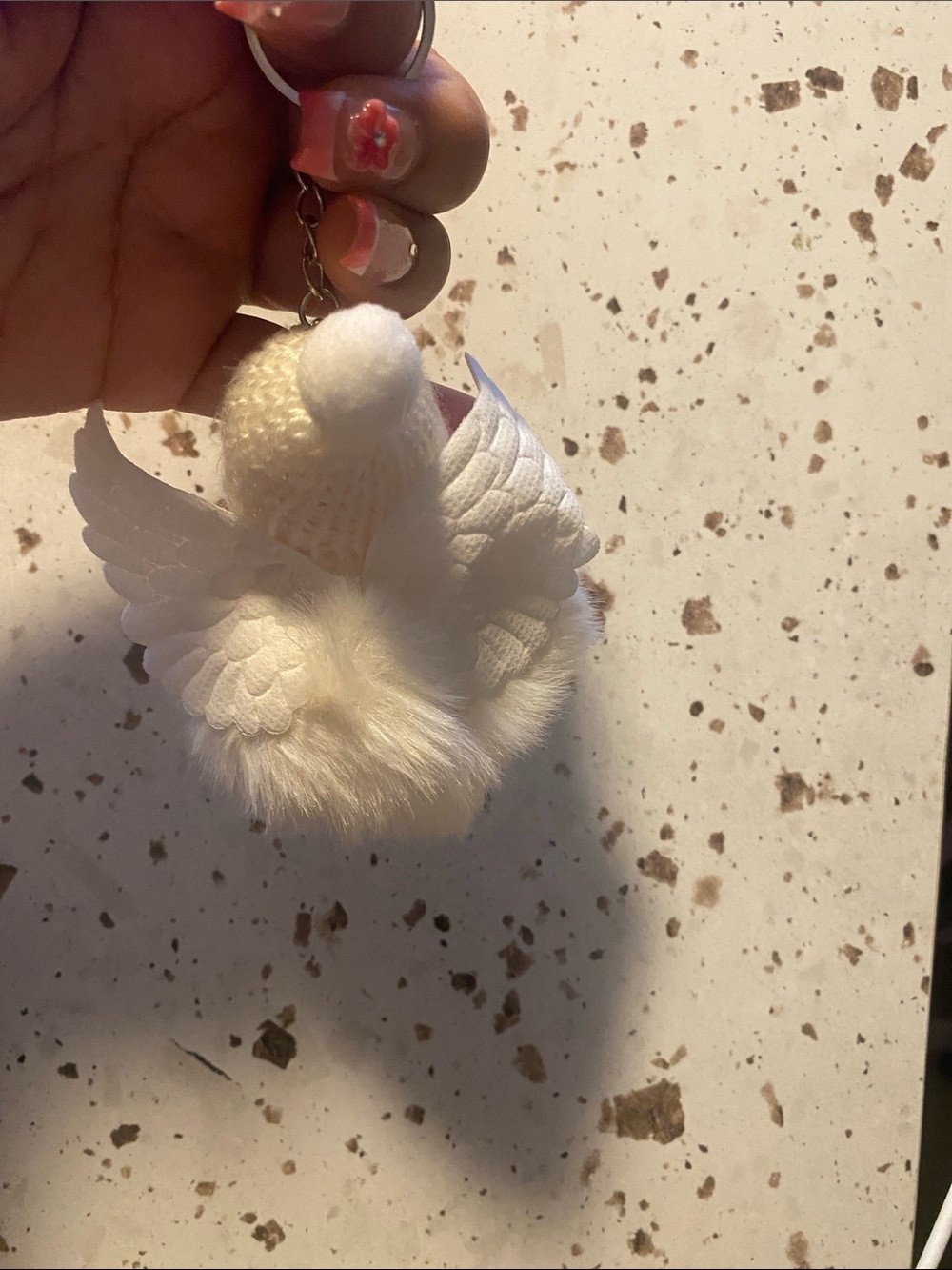 White Angel Pom Pom Keychain with Gold 'LOVE' Beanie - Picture 5 of 5